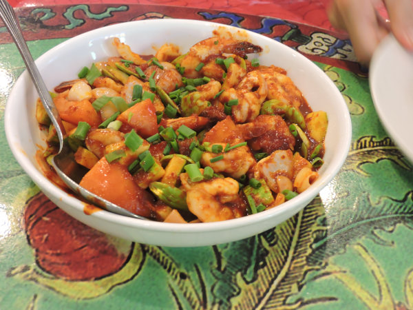 Nyonya shrimps with sambal sauce Baba Charlie Cafe in Melaka Malaysia