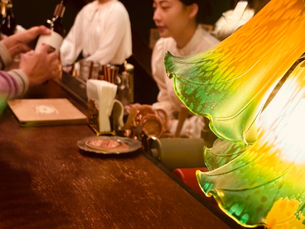 Green Yellow Glass Lamp 1900s Bar