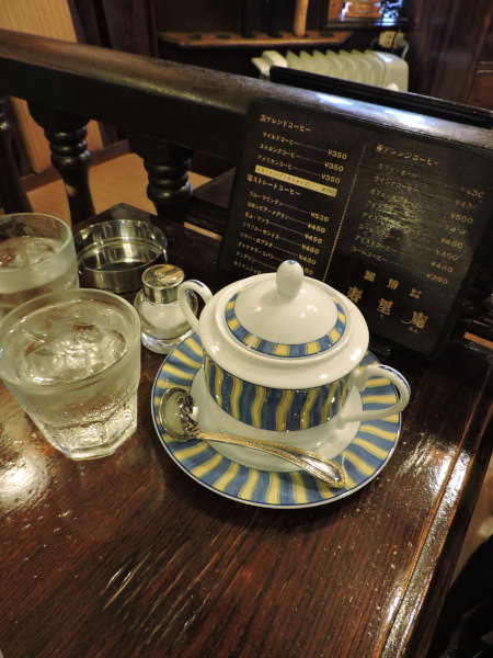 sugar pot and menu in Totoro decorated cafe in Osaka