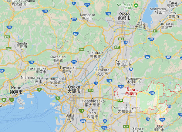 NAra Kyoto and Nara location in map