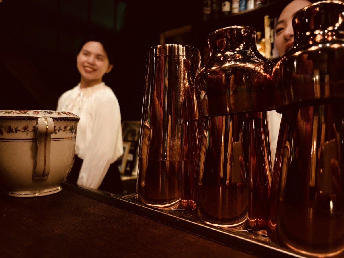 Hidden Antique Bar 1900s Bartender Girl Copper Shaker